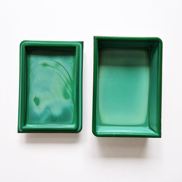 Vintage Bohemian Czech malachite glass trinket box with cherries