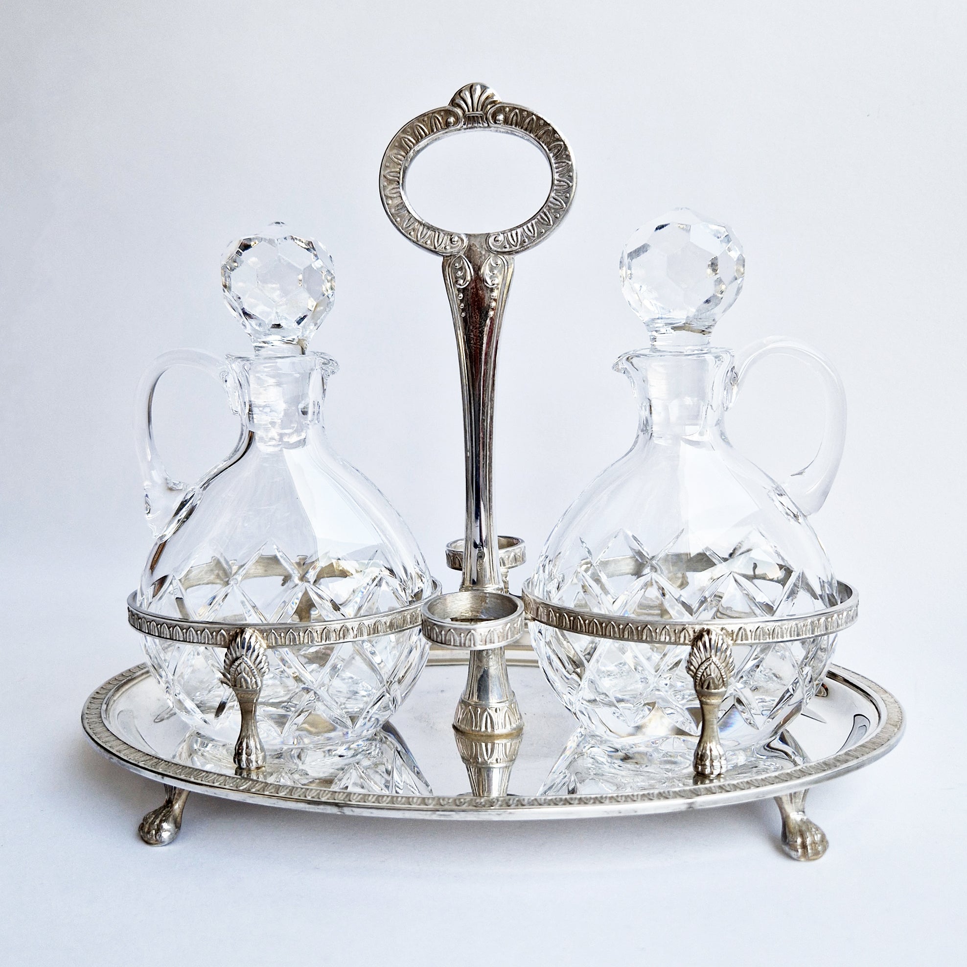 Vintage oil and vinegar silver cruet set by Greggio