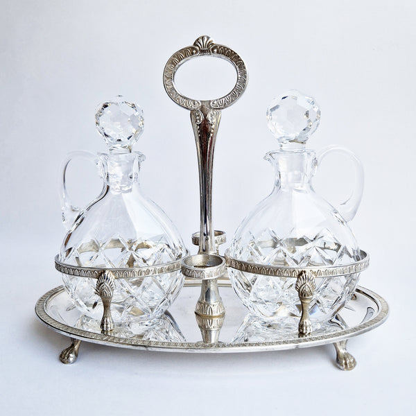 Vintage oil and vinegar silver cruet set by Greggio