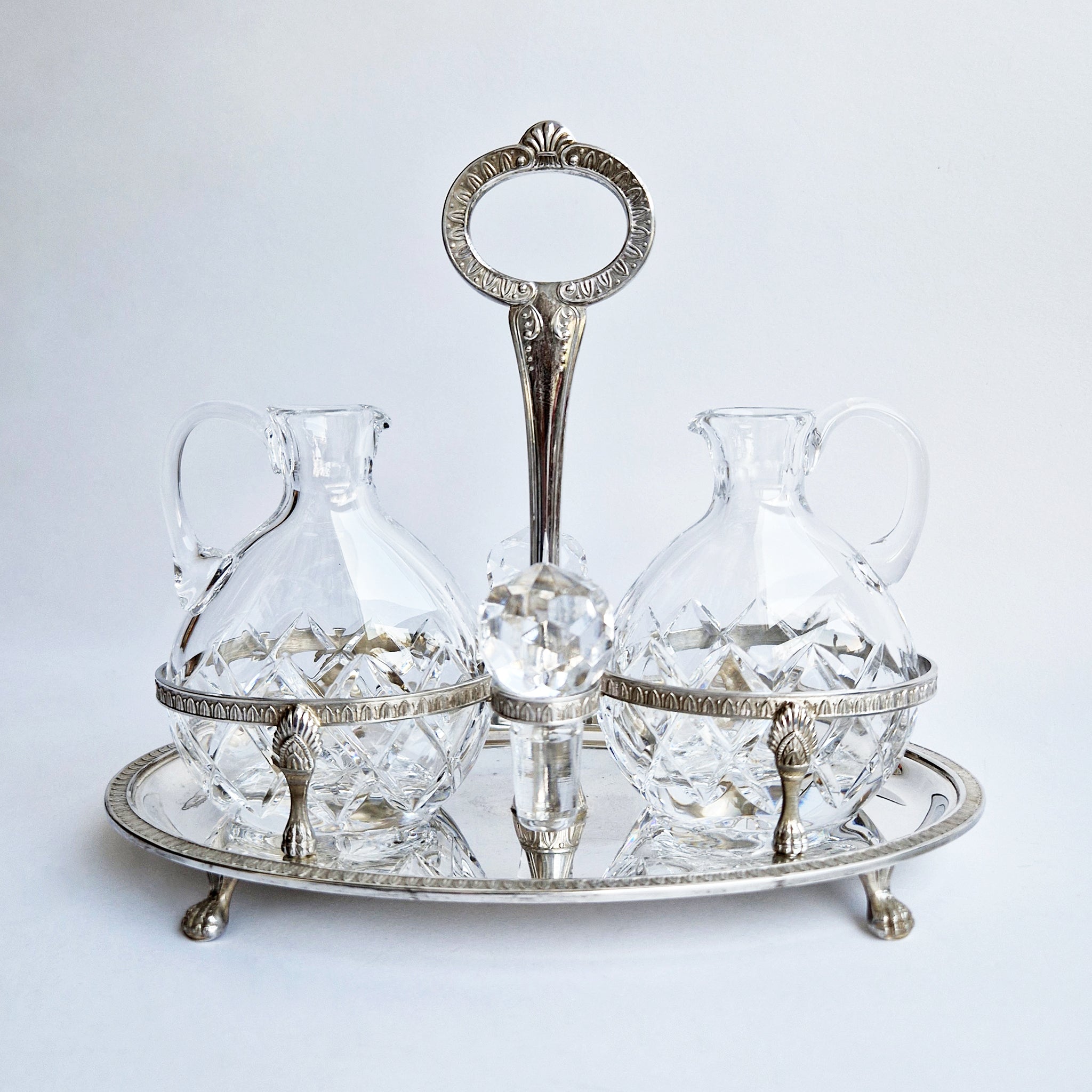 Vintage oil and vinegar silver cruet set by Greggio