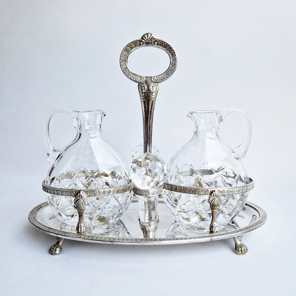 Vintage oil and vinegar silver cruet set by Greggio