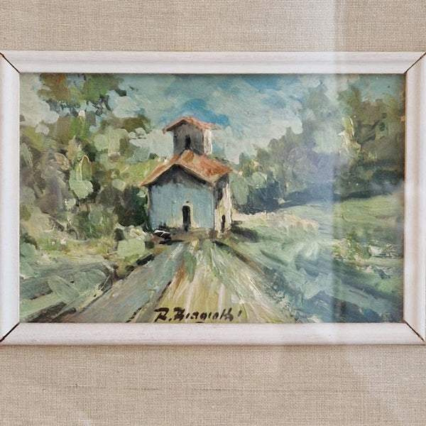 Vintage Italian oil painting with rural scene
