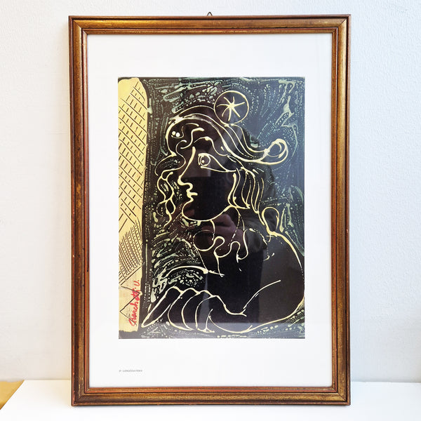 Vintage print of lady in abstract style by Umberto Barchetti