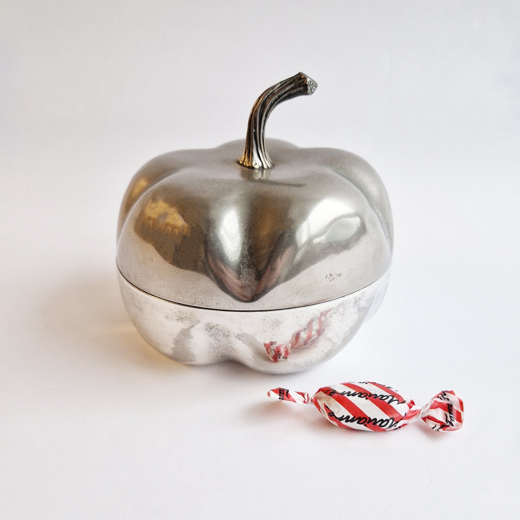 Vintage Italian silver-plated pumpkin trinket box