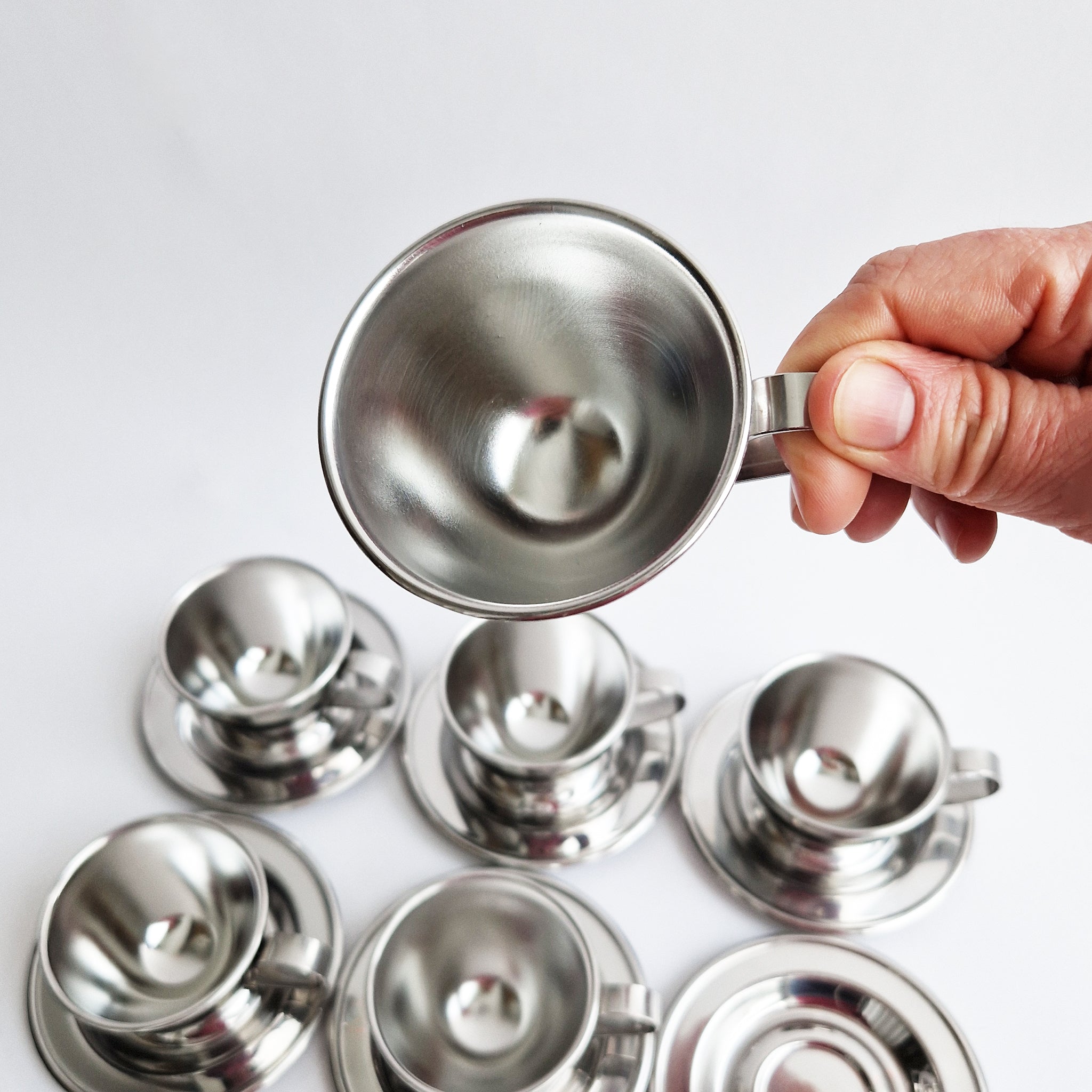 Vintage Nanni P&B stainless steel coffee cup set (2 available)