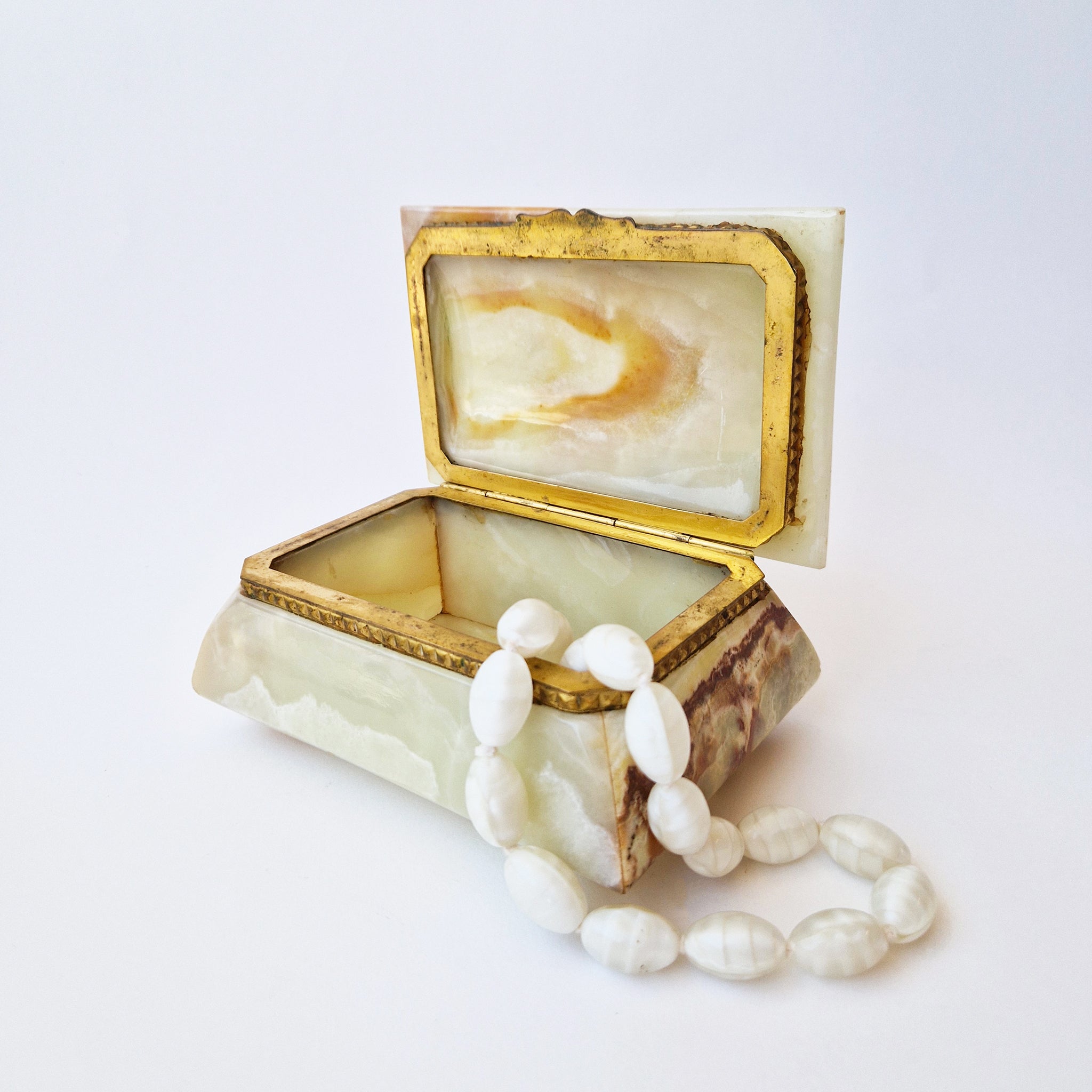 Mid-century Italian onyx and brass jewelry box