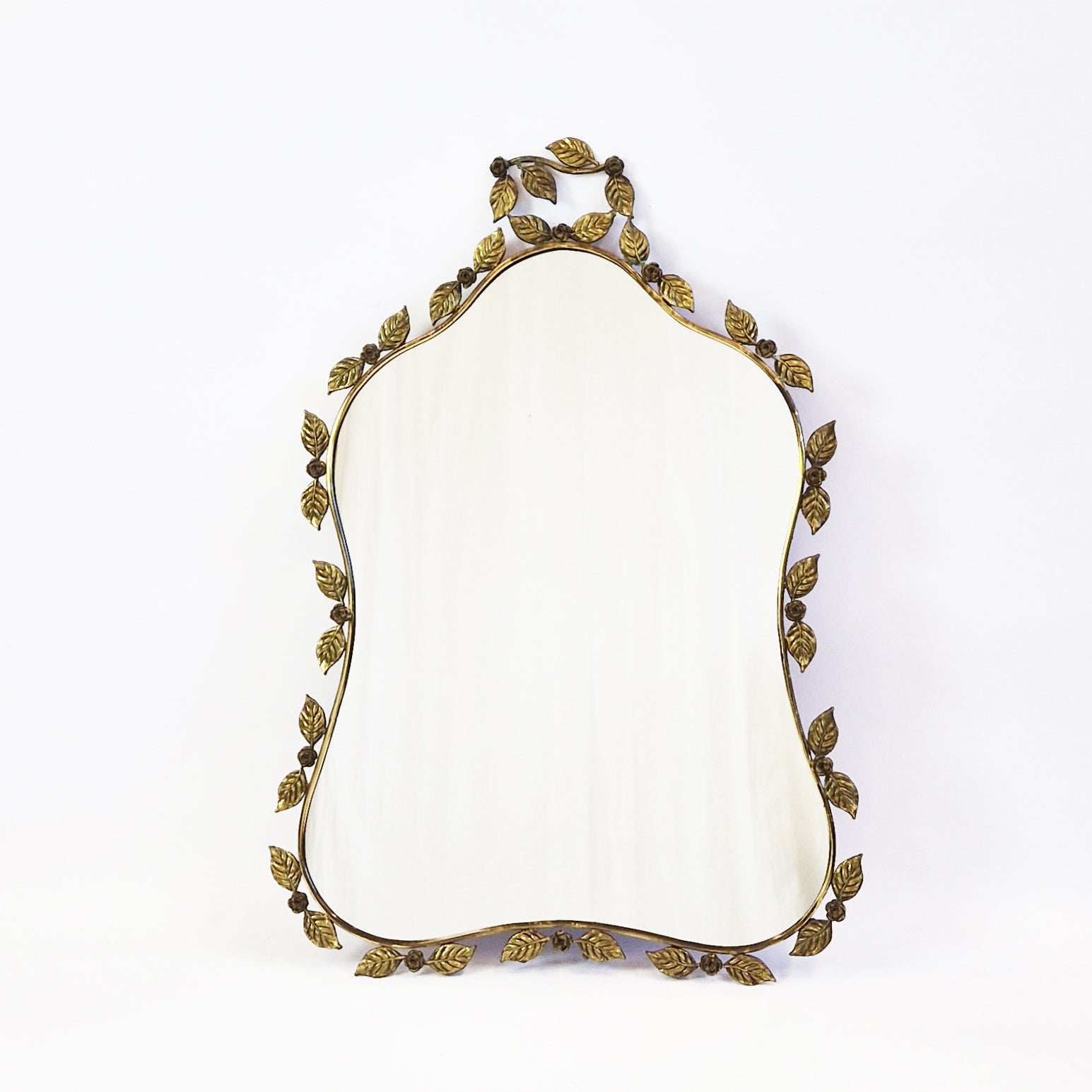 1950s Italian brass mirror with floral design