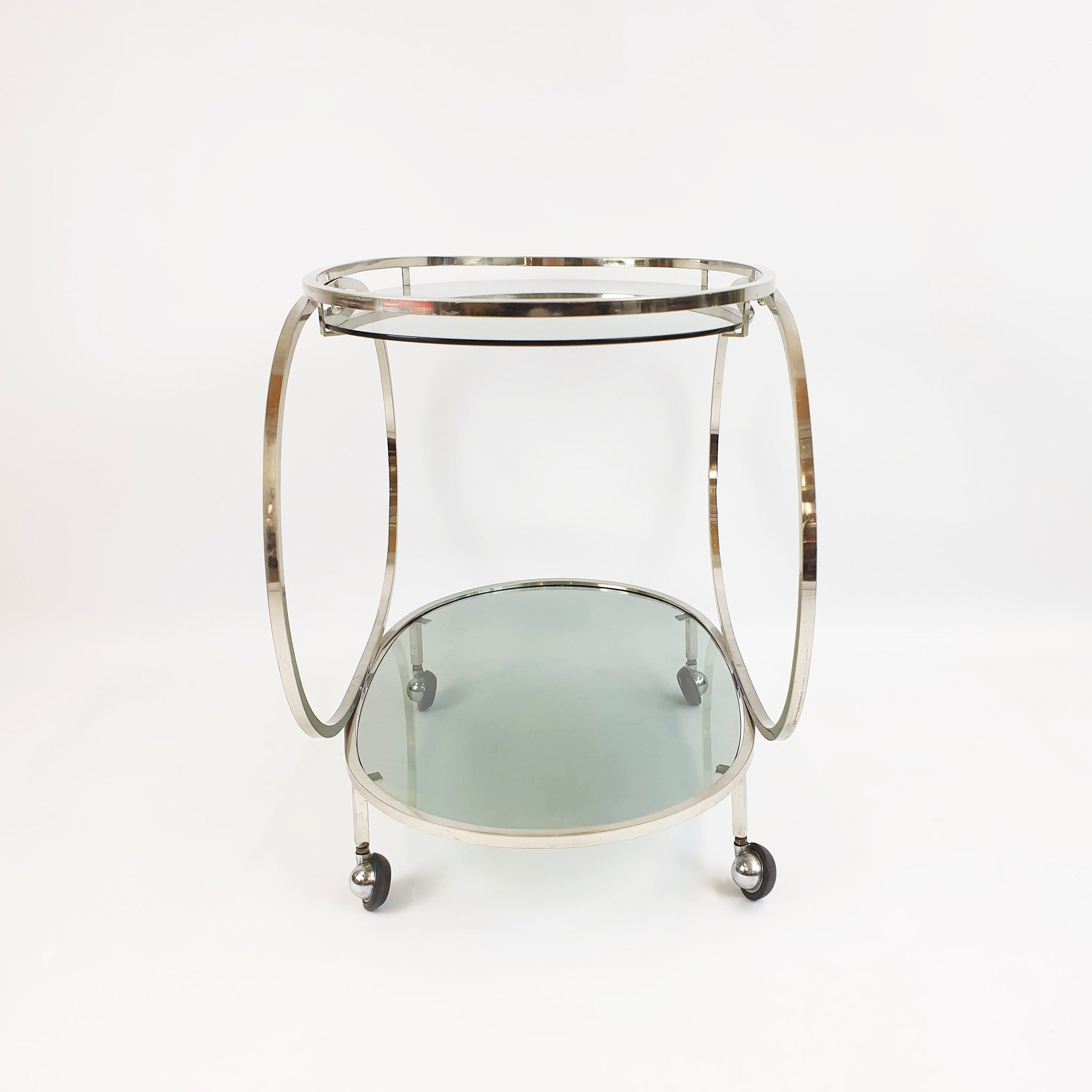 1970s Italian Space Age chrome and glass serving trolley