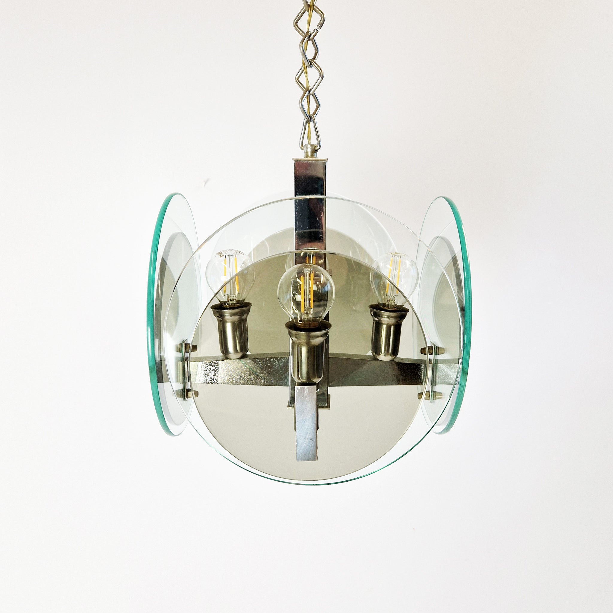 1970s Italian glass and chrome ceiling light by Lupi Cristal Luxor