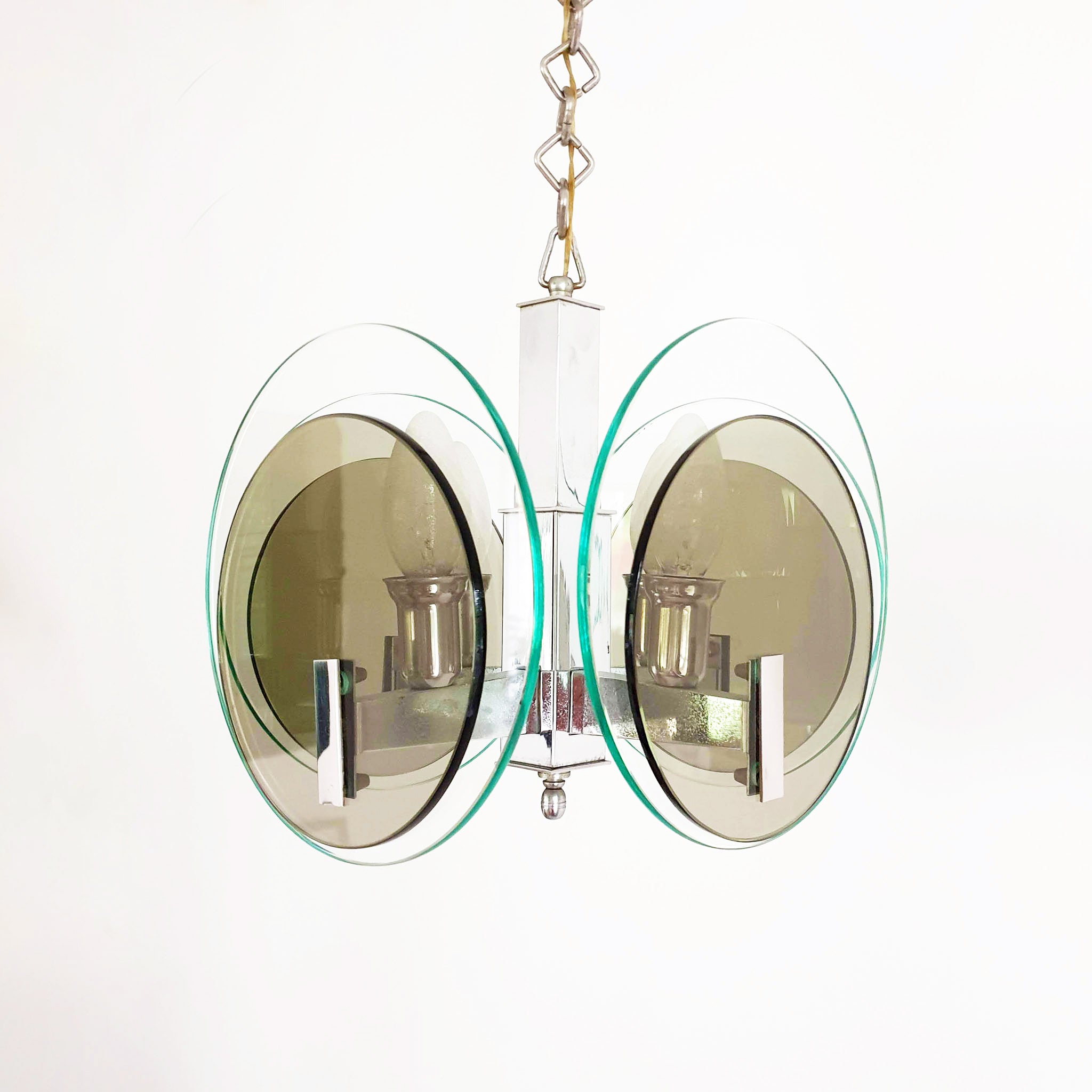 1970s Italian glass and chrome ceiling light by Lupi Cristal Luxor