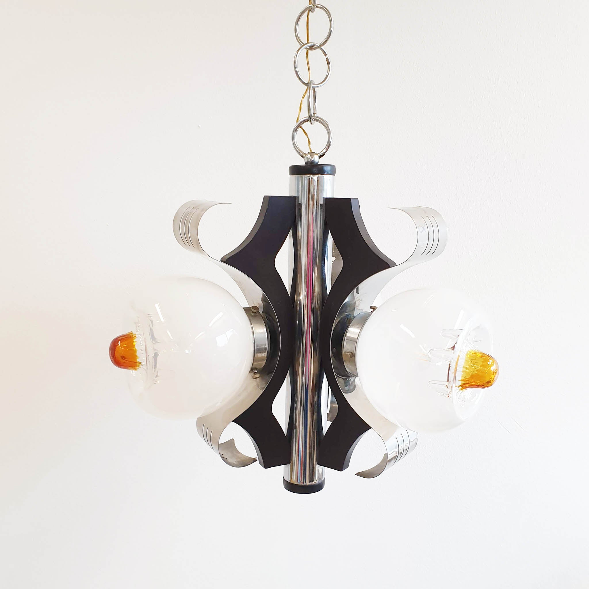 1970s Murano glass and chrome chandelier