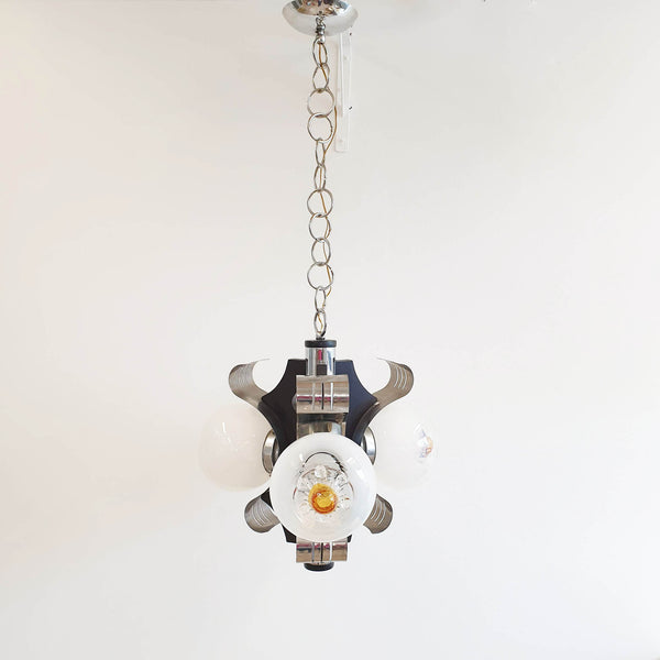 1970s Murano glass and chrome chandelier