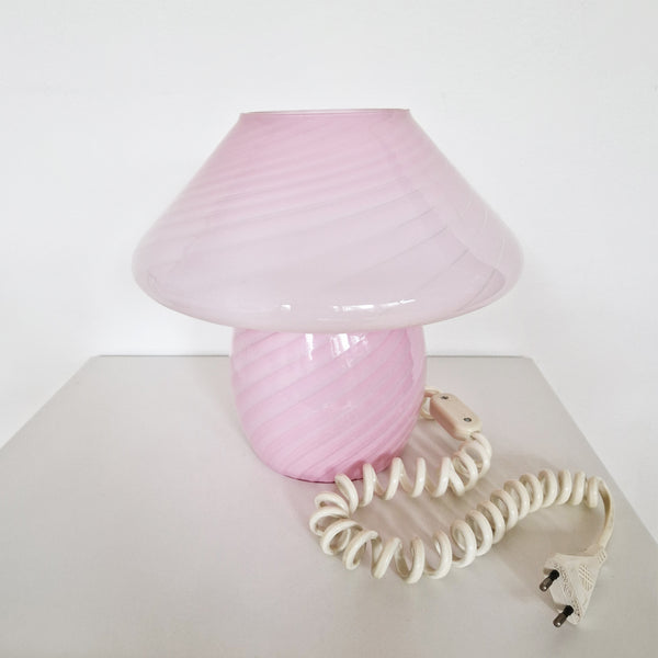 1970s pink swirl Murano mushroom lamp