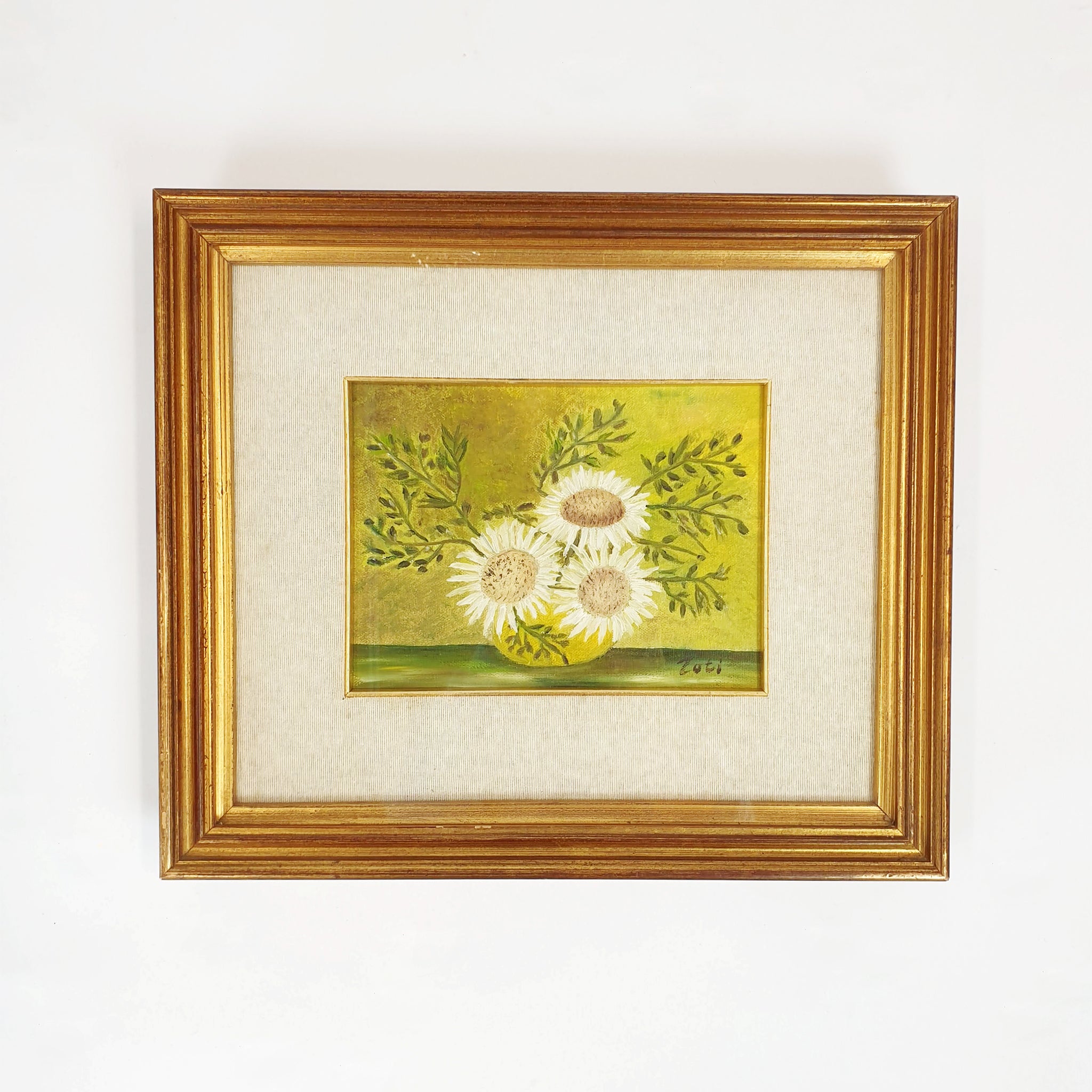 1976 oil painting of flowers by Zoti