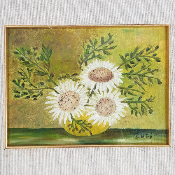1976 oil painting of flowers by Zoti