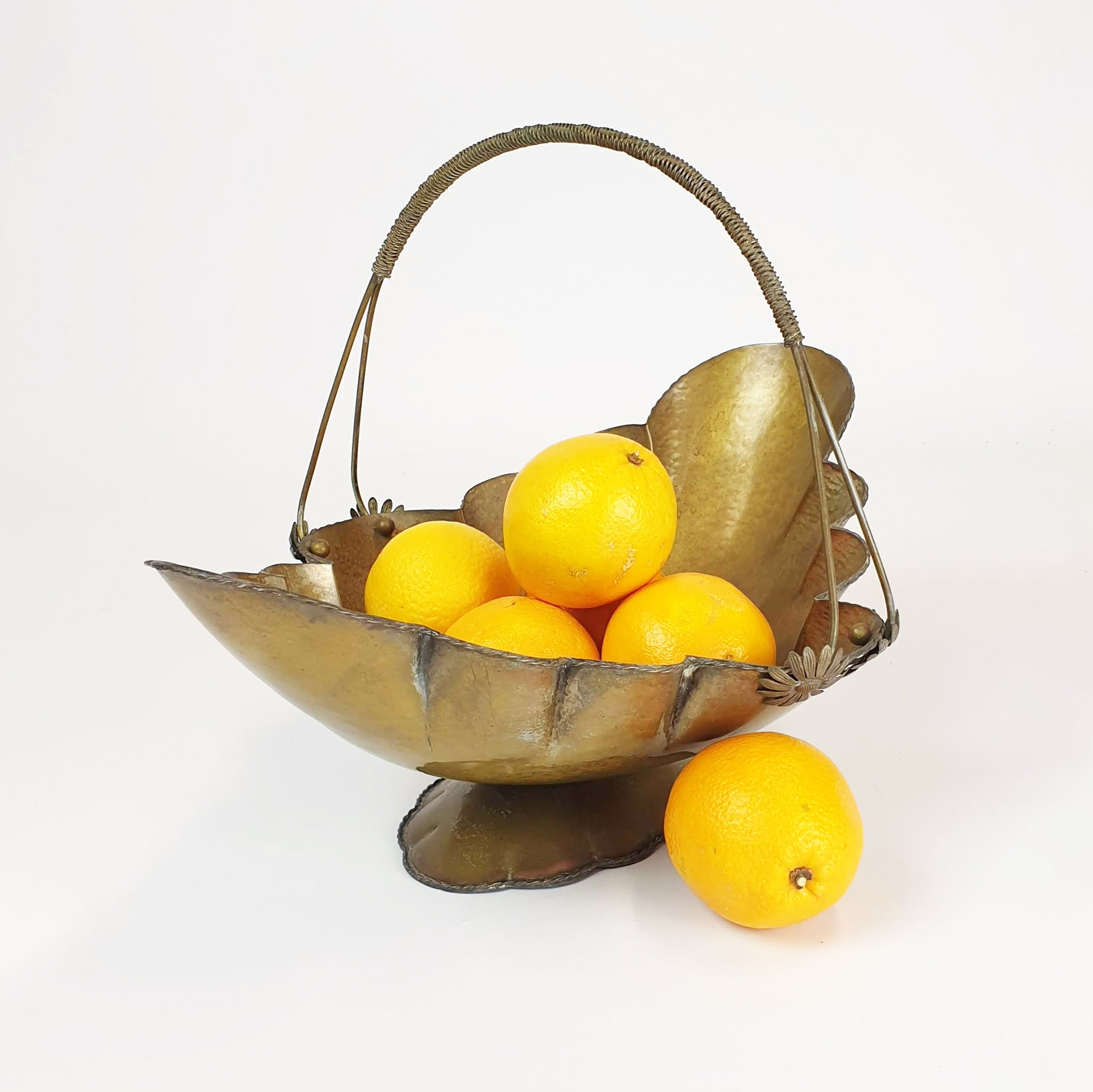 Vintage Italian brass scalloped fruit basket