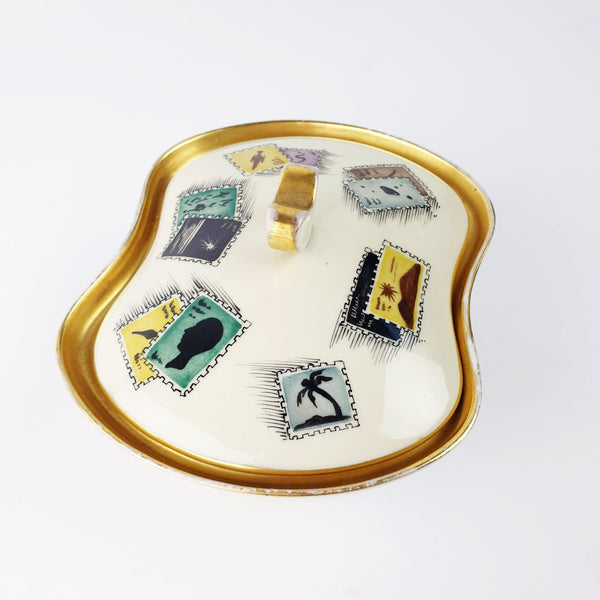 Mid-century porcelain box with stamp motif