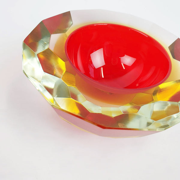 1970s Murano glass red geode bowl by Bucella Cristalli